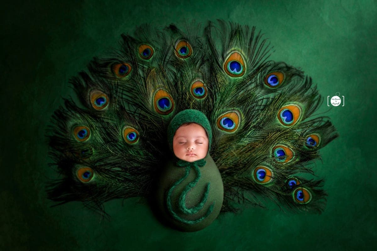 A sleeping newborn baby wrapped in a soft blanket during a newborn photoshoot in our Delhi NCR studio, by Priyansh Bhardwaj.